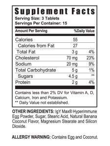 i26 Hyperimmune Egg Chewables Banana Coconut product specifications