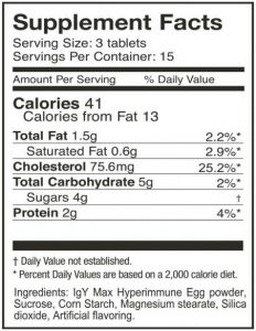 i26 Hyperimmune Egg Vanilla Chewables product specifications